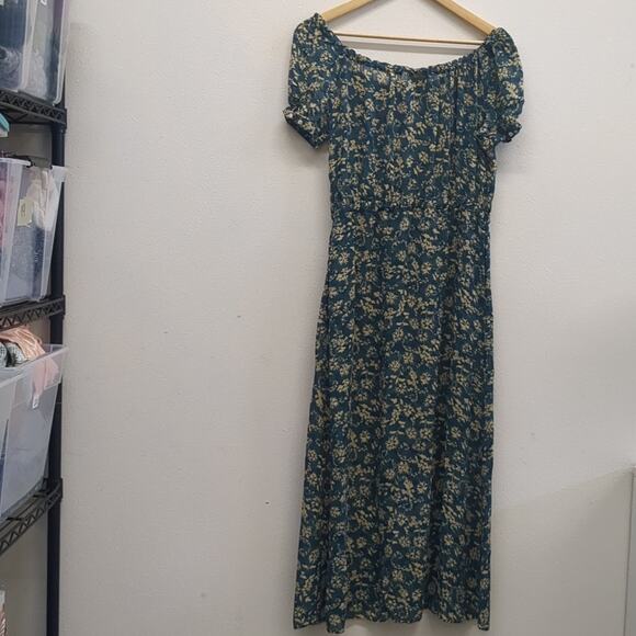 Banana Republic Blue and Yellow floral sheer rayon Midi Dress size 6 - Picture 5 of 7